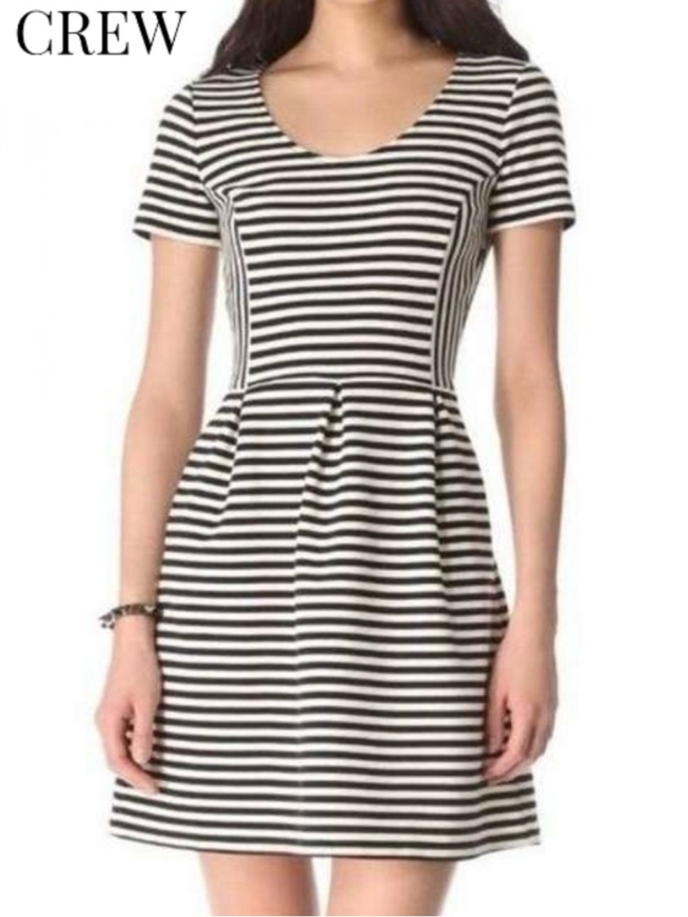 J CREW Black White Stripe Hourglass Illusion Short Sleeve Mini Dress Size 2, EUC
